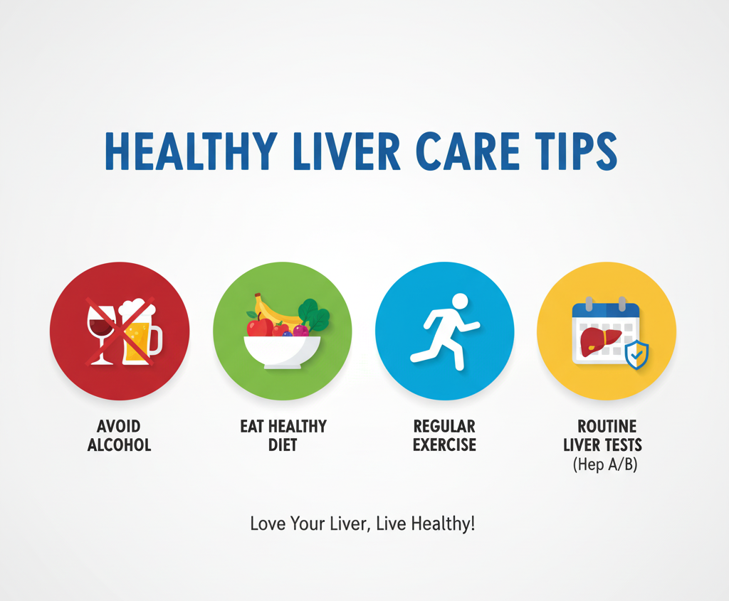 Infographic showing preventive healthcare steps to avoid cirrhosis.